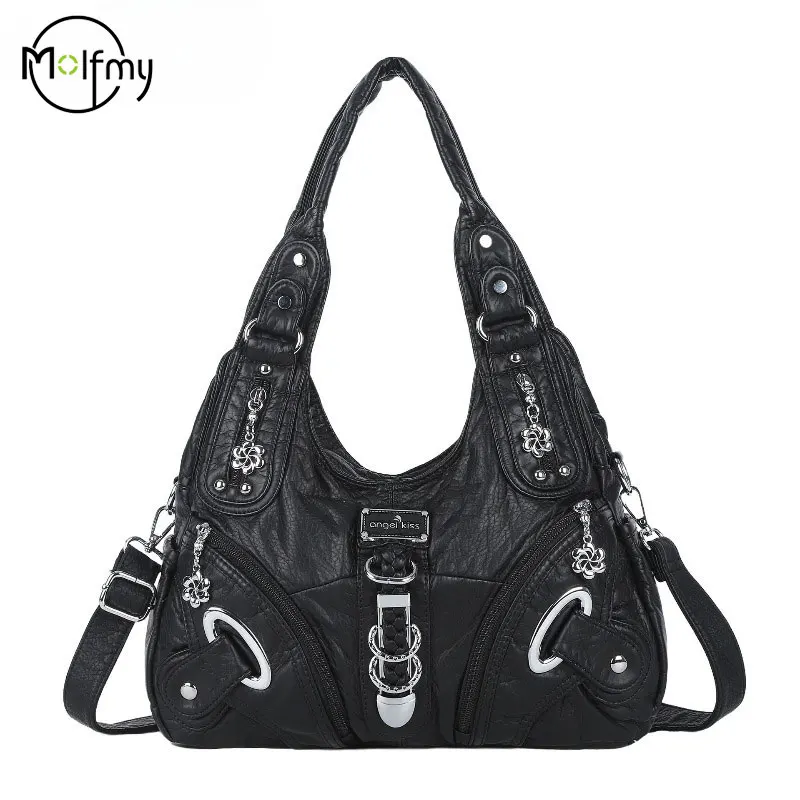 Bolso Angelkiss, bolsos de moda para Mujer, bolsos de hombro para Mujer, Bolso de cuero PU, Bolso de Mujer, Bolso grande de hombro, Bolso de Mujer