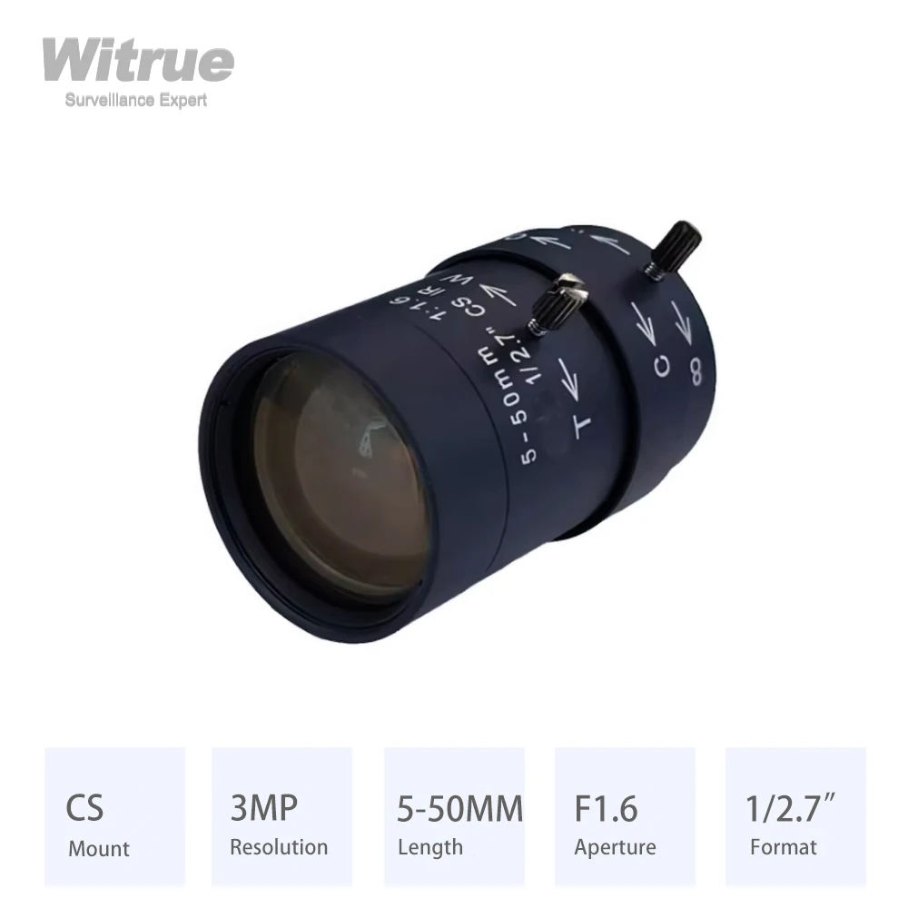 Witrue Varifocal lens HD 3 Megapixel 5-50mm Aperture F1.6  Format 1/2.7 IR correction for Surveillance IP Cameras