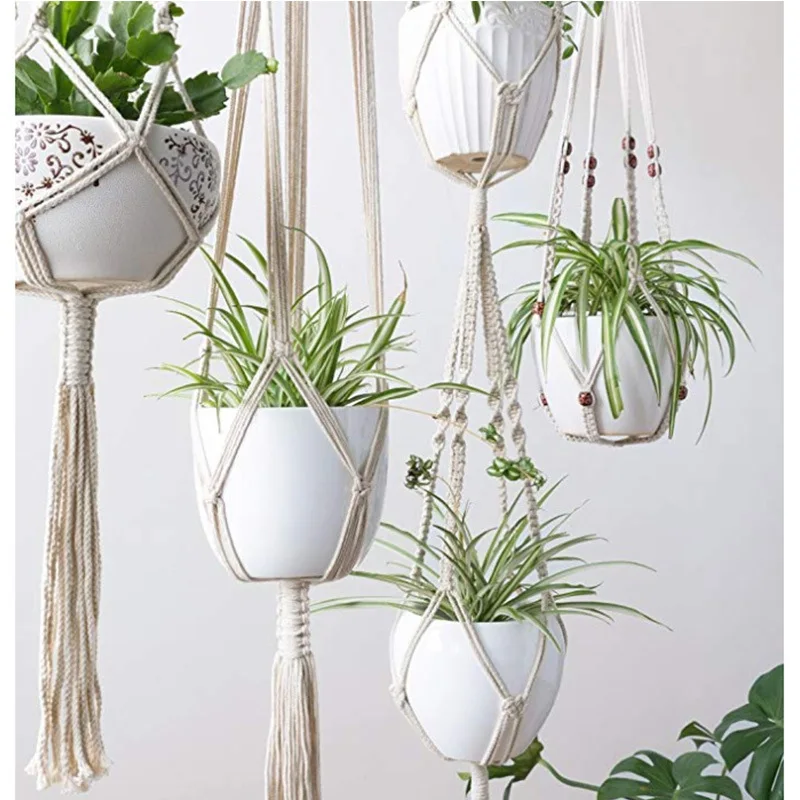 1/4/5 Piece Set Macrame Plant Hanger Flowerpot Hanger for Wall Decoration Countryard Garden Hanging Planter Macrame Wall Hanging