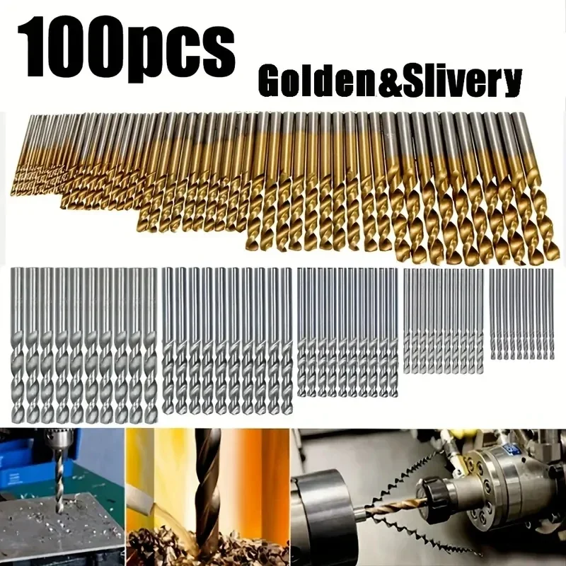 

50/100pcs HSS Titanium Coated Twist Drill Bit Set High Speed Steel Metal Drill Bits For Cast Iron Wood High Quality Power Tools