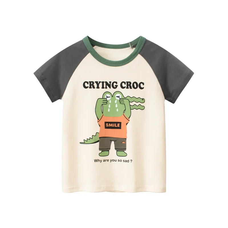 2024 Children T-Shirts Clothes for Boy 100% Cotton Bear Crocodile Spaceman Cartoon Kids Girls Short Sleeve Casual Sport Top Tees