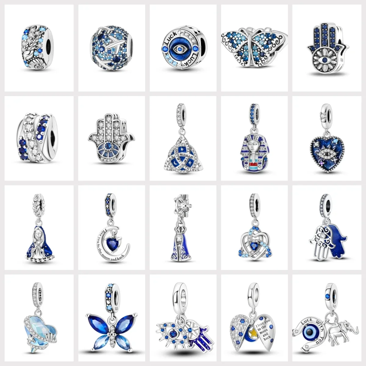 블루 매력 시리즈 925 스털링 실버 우주 나비 천사 회전 눈 비즈 맞는 원래 팔찌 DIY 쥬얼리 여성 선물