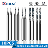 XCAN 10pcs Single Flute Spiral End Mill 3.175mm Shank Carbide Milling Cutter CNC 3D Engraving Carving Bit For Woodworking