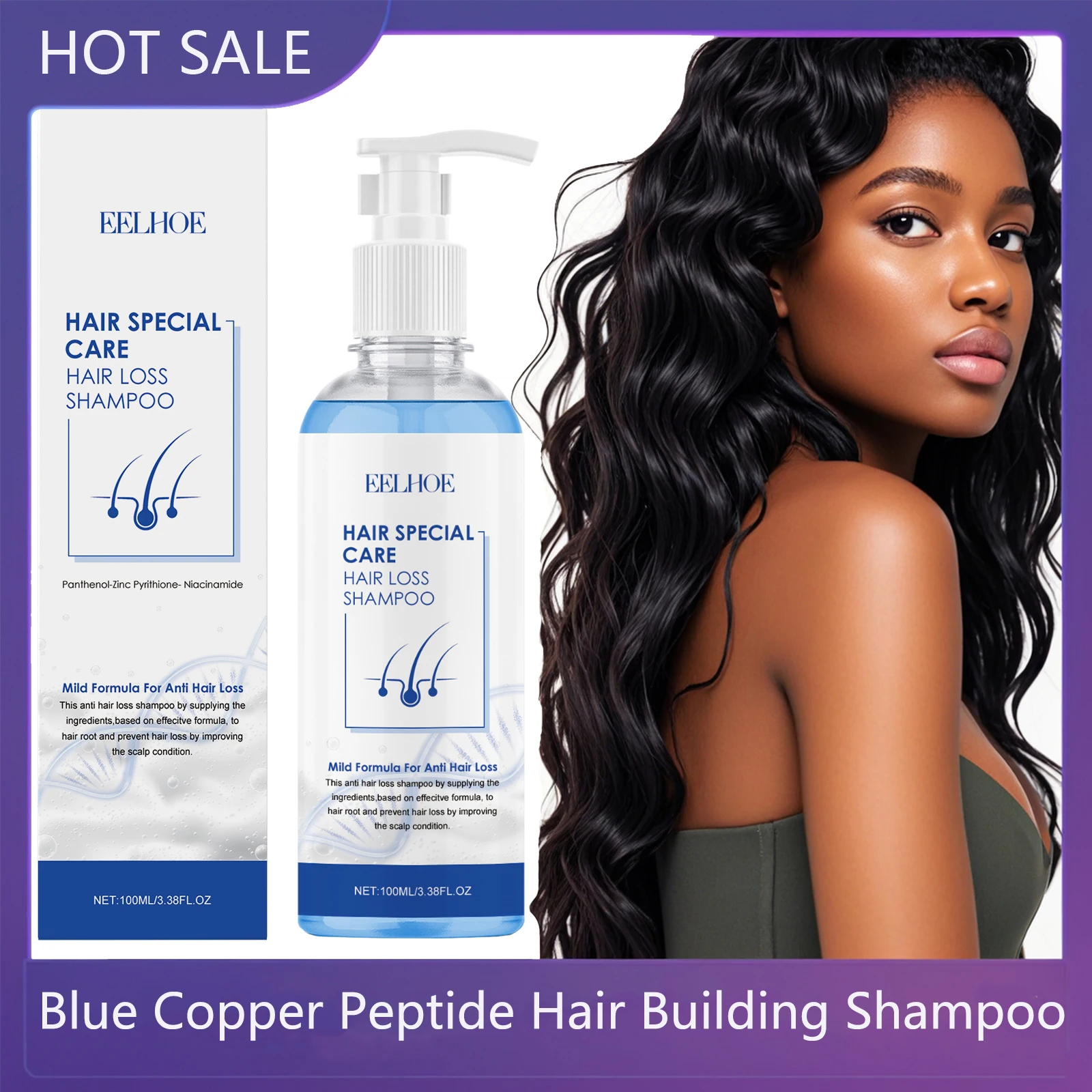 Blue Copper Peptide Shampoo - Moisturizes, Repairs, Nourishes, Prevents Breakage, Smooths Dry & Frizzy Hair - Deep Conditioning