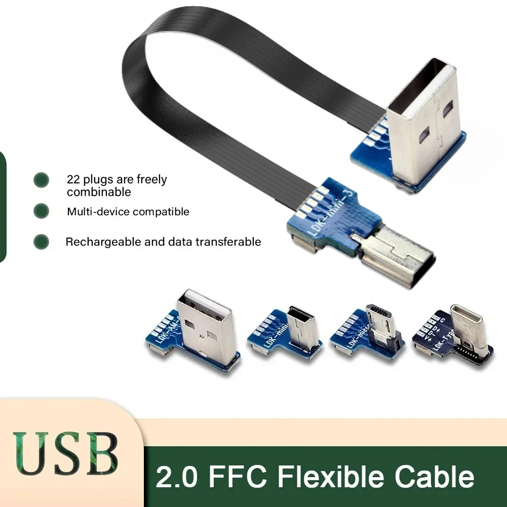 Кабель-usb-20-с-угловым-разъемом-5-100-см-micro-type-c-мини-уголковый-кабель-для-подключения-камеры-монитора-ffc-fpv-плоский-тонкий-гибкий-кабель-fpc-20-см-30-см