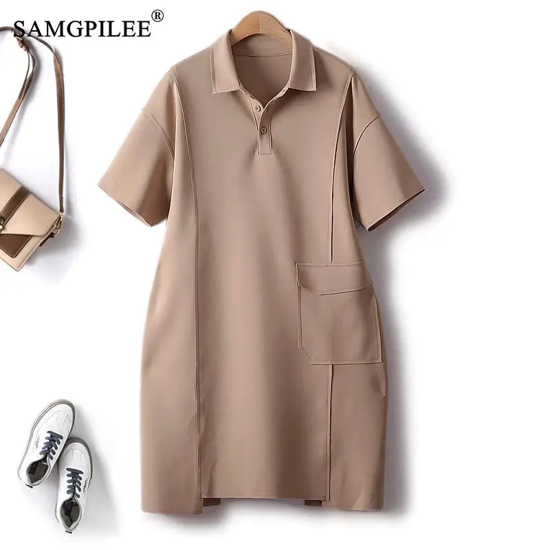 

Chic And Elegant Woman Dress 2023 Summer New Classic Casual Air Cotton Large Pocket Solid Loose Korean Fashion Female Dresses