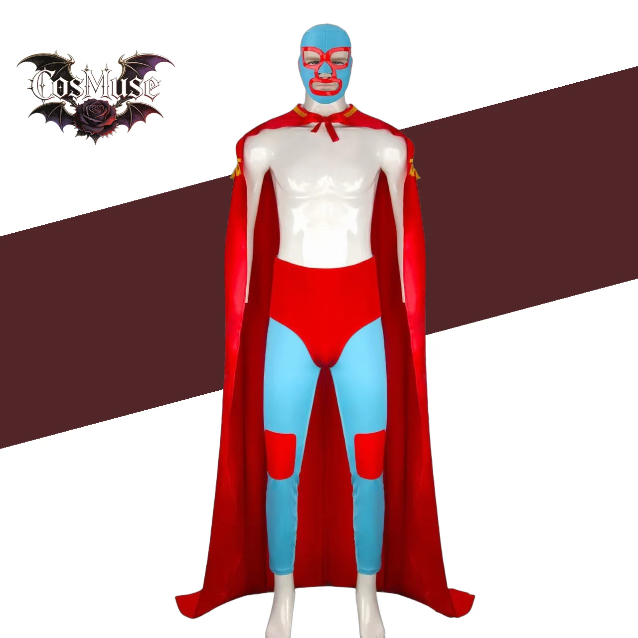 Disfraz de Cosplay de Lucha Libre Mexicana Nacho Libre - Capa Roja, Máscara, Pantalones, Pantalones Cortos, Conjunto Completo para Hombres Adultos, Halloween