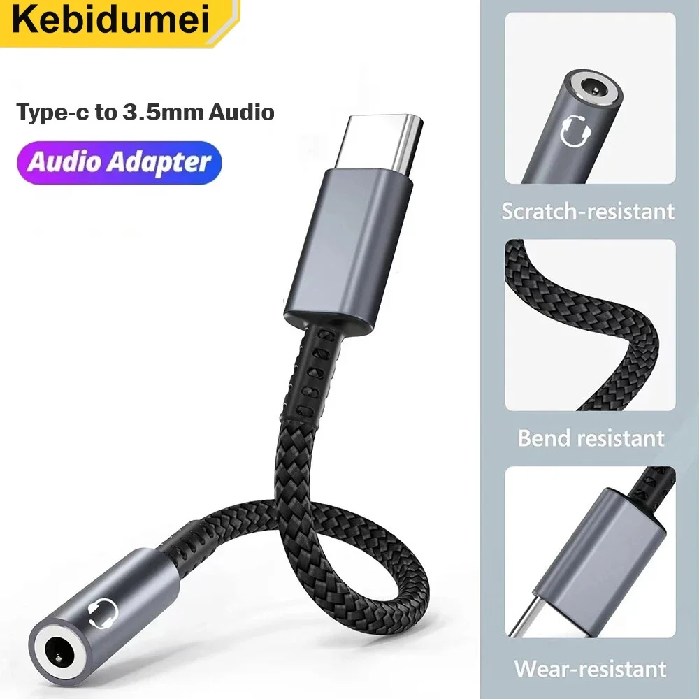 Kebidumei USB Type C to 3.5mm AUX Adapter Cable USB C to 3.5mm Female Headphone Jack Adapter For iPhone 17 16 15 Huawei Xiaomi