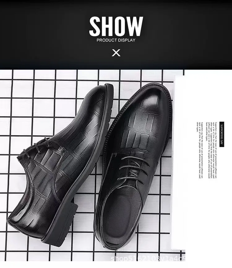 2026 Frühling Herbst Herren Schnürschuhe Business Casual Kunstleder Schuhe Geprägtes Design Versteckter Absatz Bequeme Anzugschuhe – Detail 10