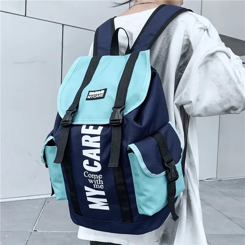 Mochilas De Hombre Femininas Korean Version Color-Blocked Punk Backpack Fashion Casual Teen School Bag Outdoor Travel Backpack