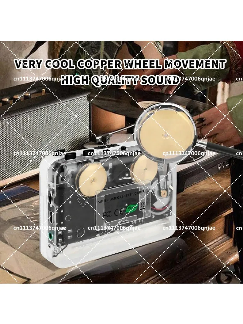 Retro Portable Cassette Player USB Audio Converter Stereo Recording with Copper Flywheel