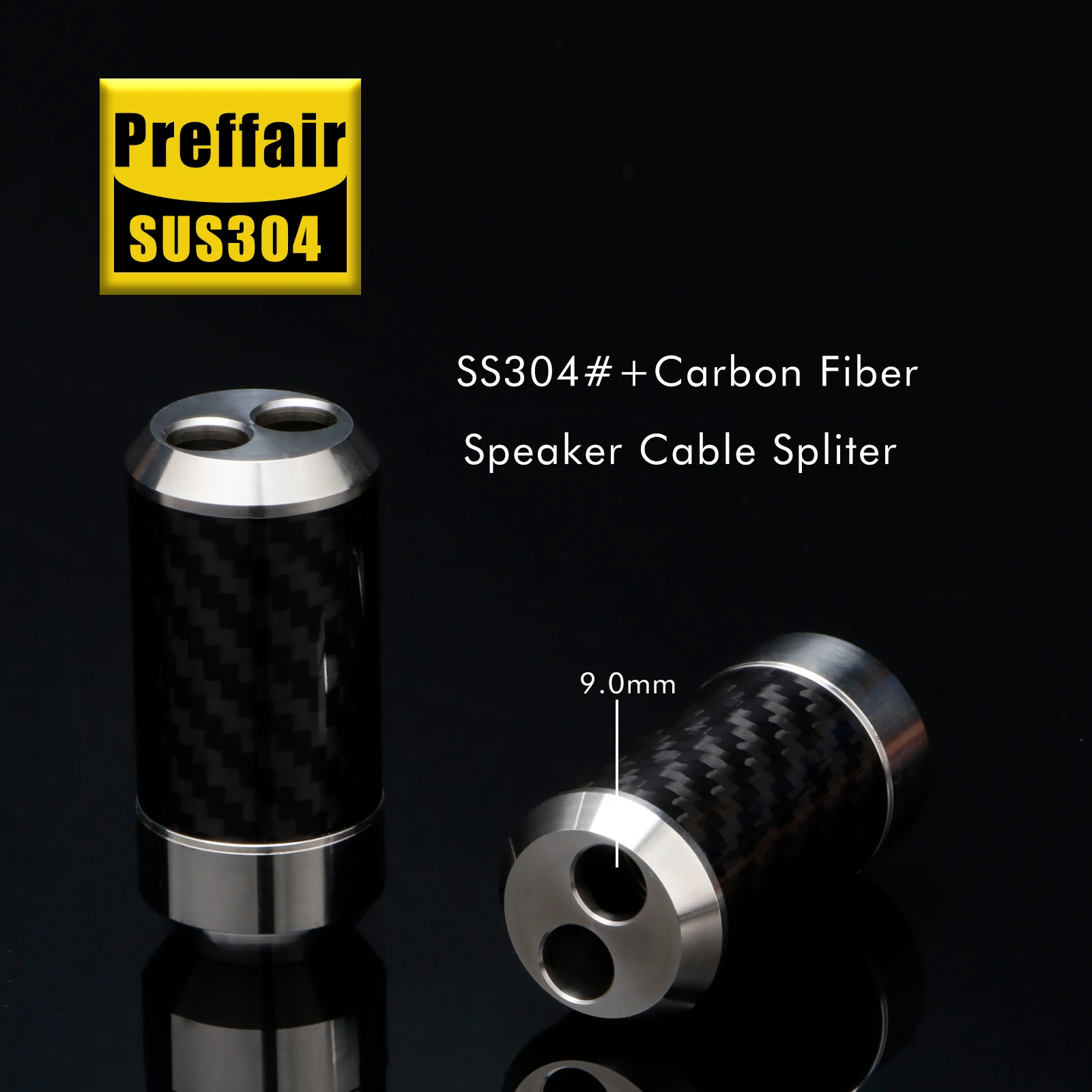 Preffair A1606B A1609B 4 stuks 304 roestvrij staal koolstofvezel broekkabel Y-splitter voor audio-/luidsprekerkabel 16 mm tot 2 * 9 mm / 6 mm