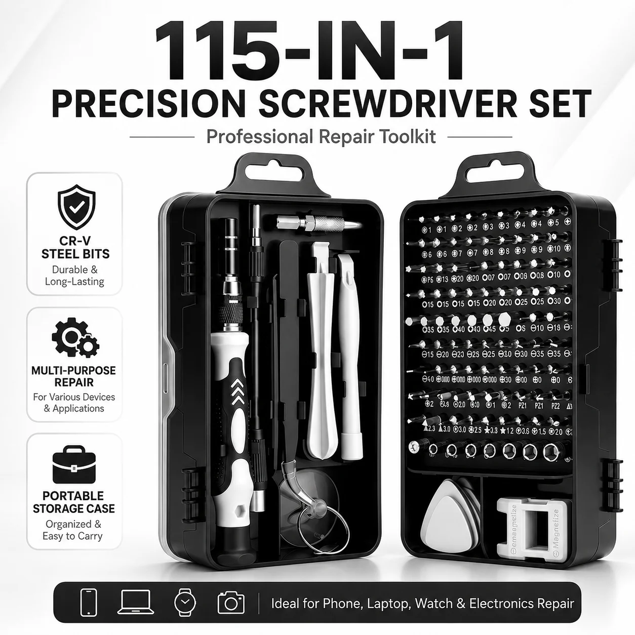 115 in 1 Magnetic Precision Screwdriver Set Torx Hex Bits Professional Repair Kit For Phone PC Watch Eyeglass Maintenance