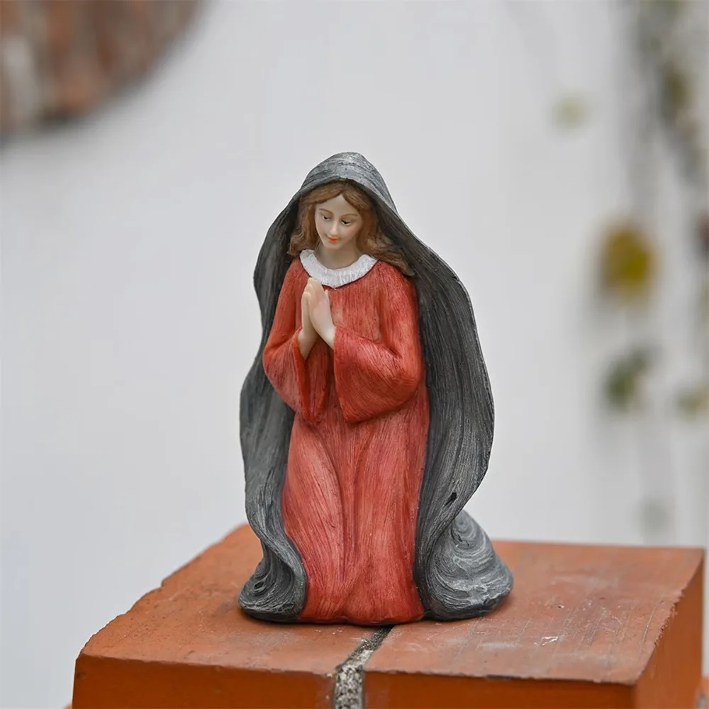 Mary Statue Small Tabletop Statue Craft Small Religious Sculpture For Bookcase Bookshelf Display Cabinet Dressing Table