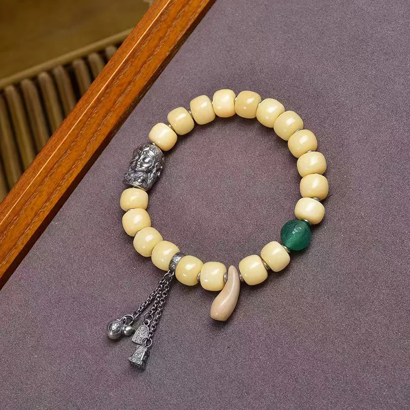 

Backflow Beads Single-Wrap Tibetan Bone Pseudo-Ginseng Silver Agate Accessories Bracelet