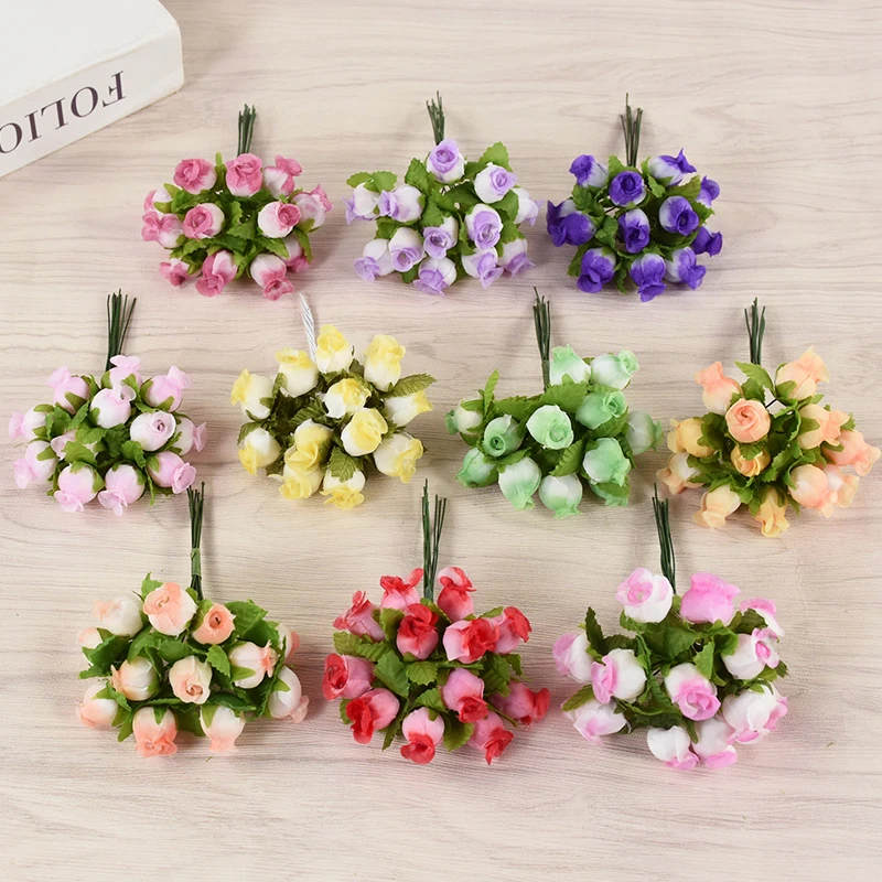 72/144pcs Mini Artificial Rose Flowers Bouquet Silk Fake Flowers For Home Decor Wedding Decoration Craft Wreath Gift Accessories