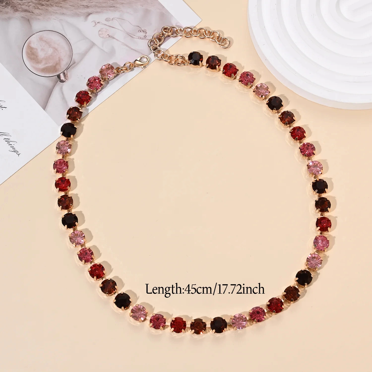 BEUTIFOR Strassperlen, bunte Kristall-Halskette für Damen, handgefertigt, Krallenfassung, Zirkonia-Halsband, Zubehör – Detail 6