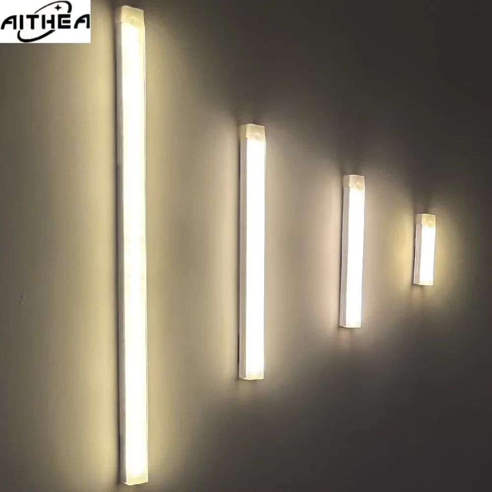 AITHEA Rechargeable LED Motion Sensor Night Light Under Cabinet Cordless Lamp for Kitchen Wardrobe Bedside Strip Bar Light