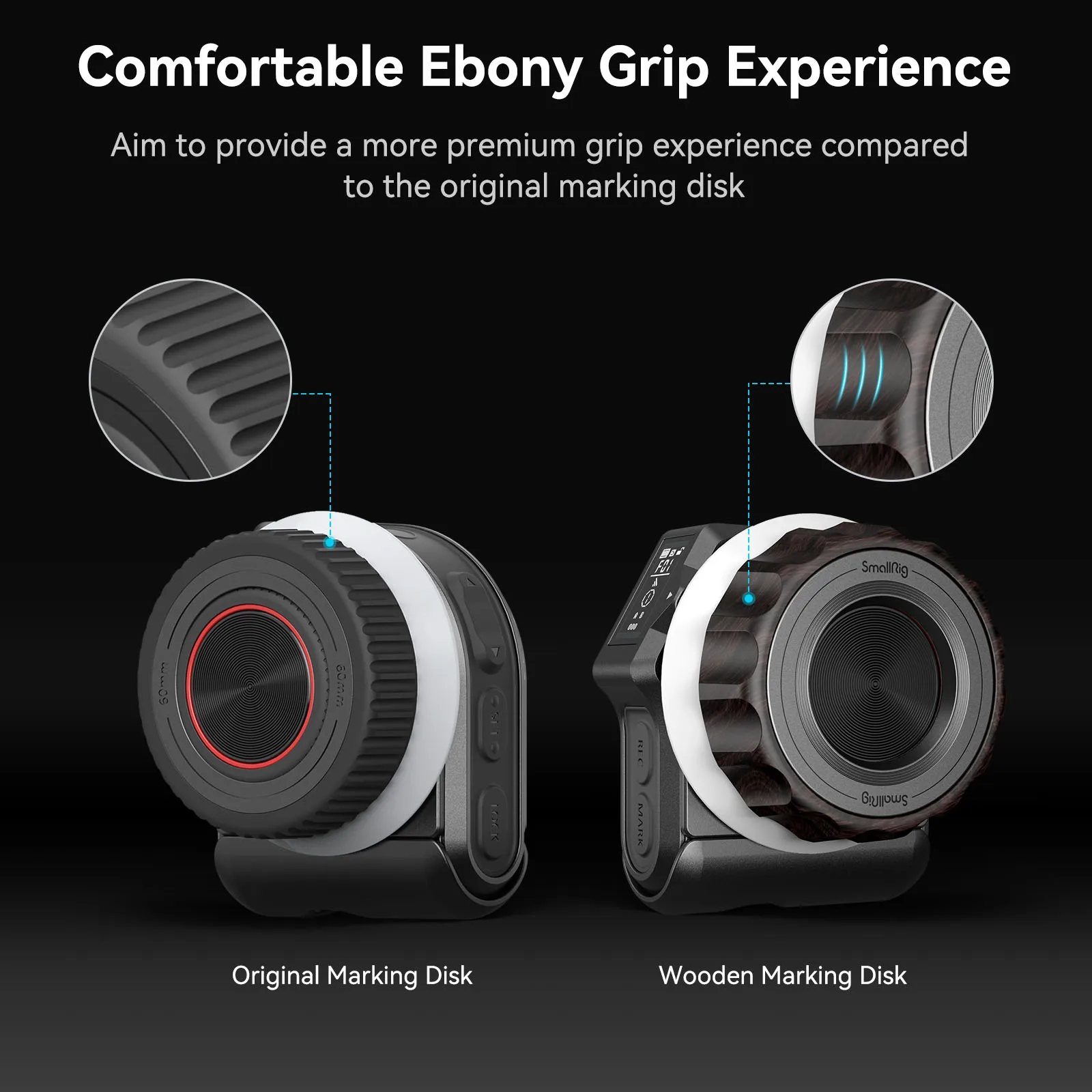 SmallRig Disk penanda roda tangan fokus ikuti (kayu), eboni terasa nyaman, untuk pengontrol roda tangan nirkabel-4091