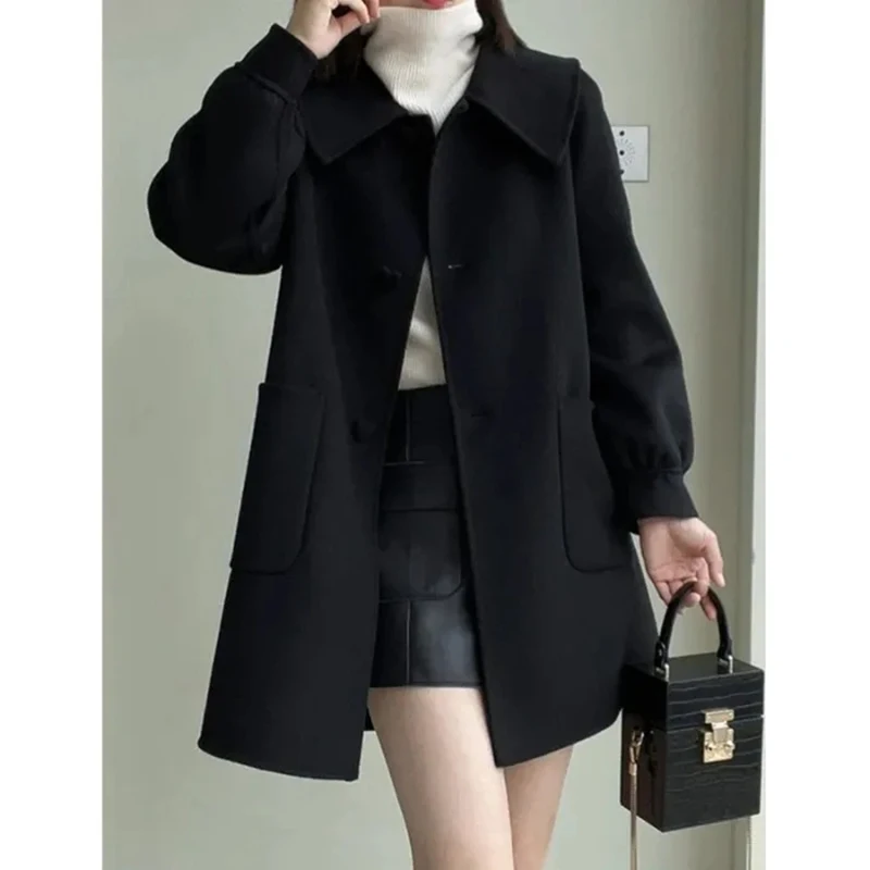 2024 New Korean woolen coat women thickened medium length woolen coat  womens autumn winter haute couture for womens jacket tops