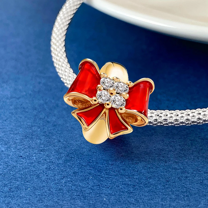 Charm-Perle aus 925er-Sterlingsilber, goldener Heißluftballon, dreidimensionale Schleife, passend für DIY-Armbänder, Geschenk von hochwertigem Schmuck