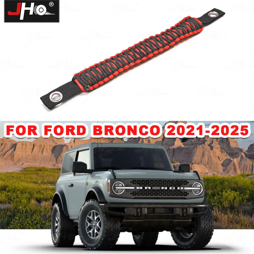 

JHO Red Roof Handle Rope Grab Handle For Ford Bronco For Jeep Wrangler Top Roof Anti-Slip Handles Offroad Accessories