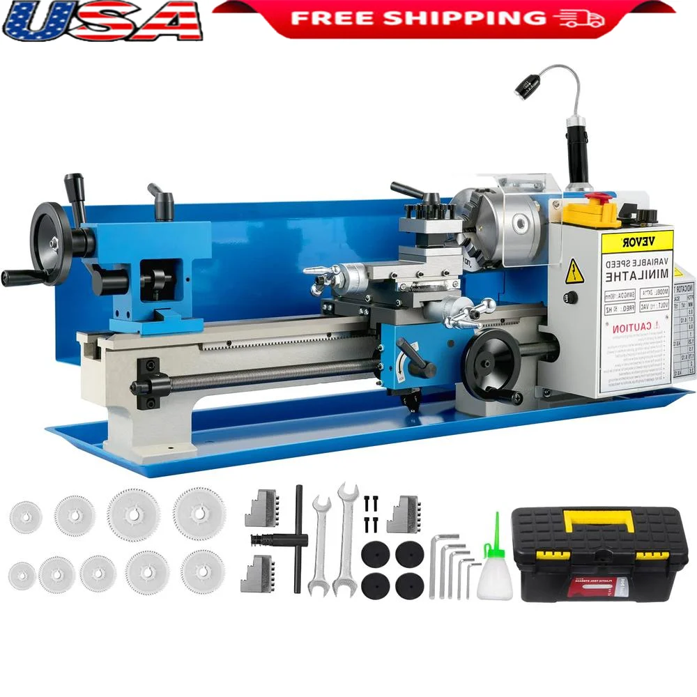 Precision Bench Top Mini Metal Lathe 7x14inch 550W Variable Speed 50-2500 RPM Nylon Gear Chuck Included Iron Construction Wide