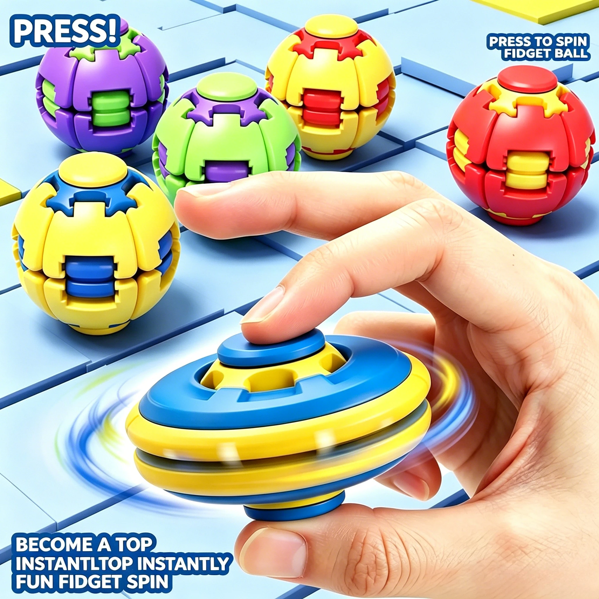 Multicolor Pressable Rotating Decompression Fidget Ball, Smooth Spinner Toy, Handheld Focus Gadget to Release Pressure & Calm