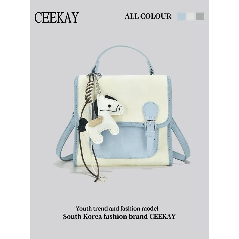 

2026 New CEEKAY Cambridge Bag, Embossed Cartoon Fabric Shoulder Bag Cute Horse Pendant Handbag for Women Backpacks Postman Bag