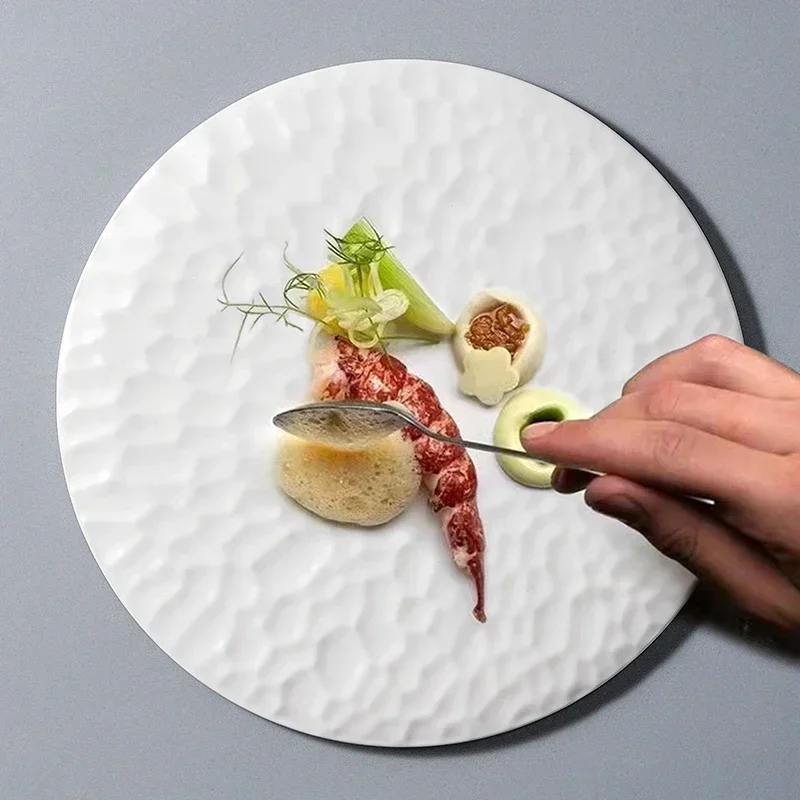 

Creative Ceramic Western Food Rock Pattern Tableware Matt White Exquisite Dinner Plate French Round Flat