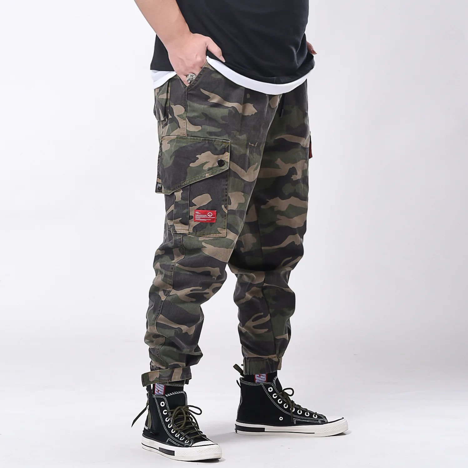 Pantaloni cargo da uomo di grandi dimensioni Pantaloni da jogging in cotone con elastico in vita Pantaloni mimetici maschili Tasca a molla allentata Extra Large Plus Baggy Hip Hop