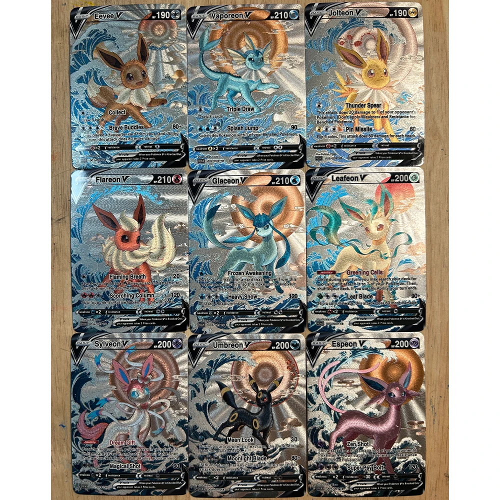 9 قطعة/المجموعة أنيمي PTCG جمع بطاقة Eevee Vaporeon Leafeon Umbreon Espeon الإنجليزية تنقش الملمس بطاقة فلاش لعبة هدايا الطفل #4