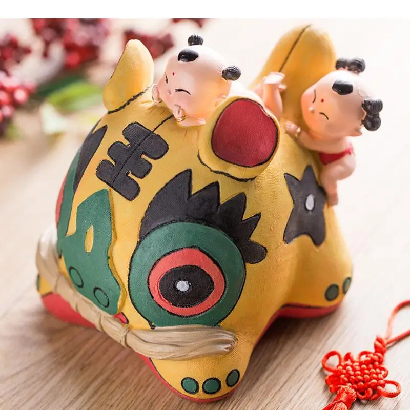 Traditional Chinese Tiger Puppets Mascot Sculpture Desk Decoration Painted Statue Crafts Ornaments Tabletop Furnishings