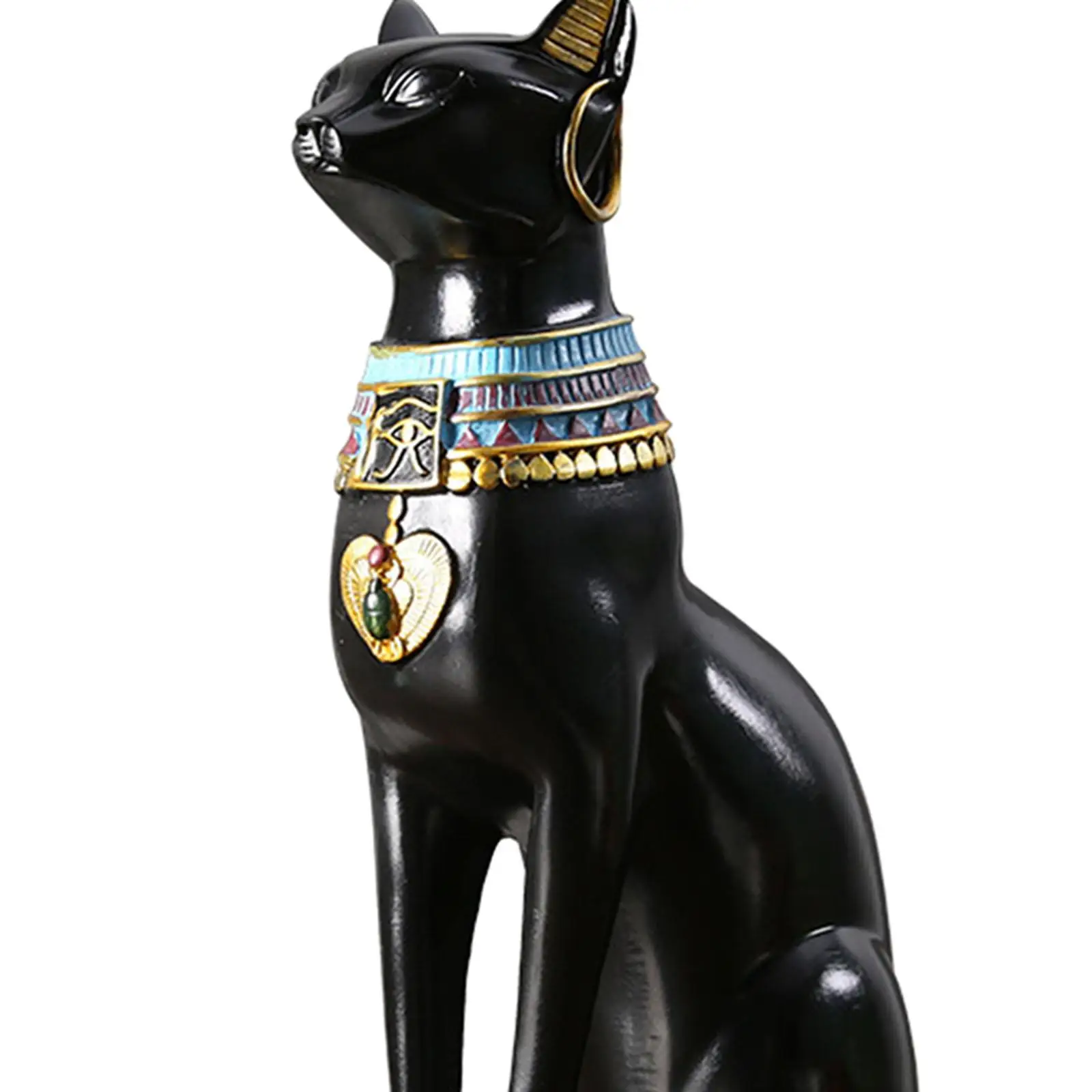 Egyptian Cat Goddess Bastet Statue Ornament Egypt Collectible Animal Sculpture Figurine for Office Shelf Table Desk Cabinet