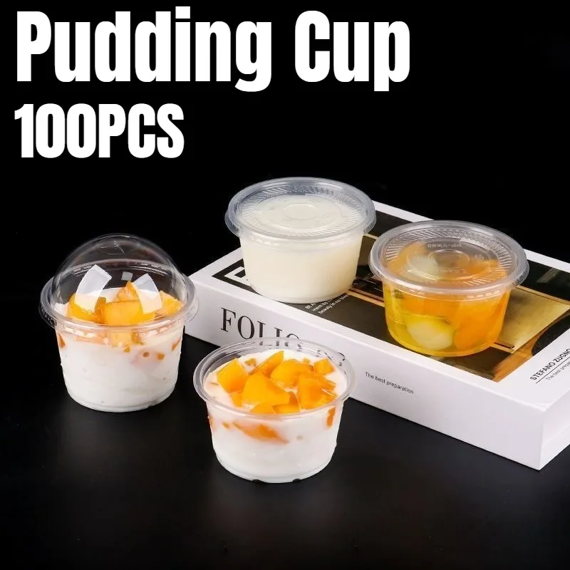 Taza de pudín reutilizable, contenedor de postre de frutas para Yogurt, ensalada, cocina, hogar, restaurante, vasos de plástico duraderos, 100 Uds.