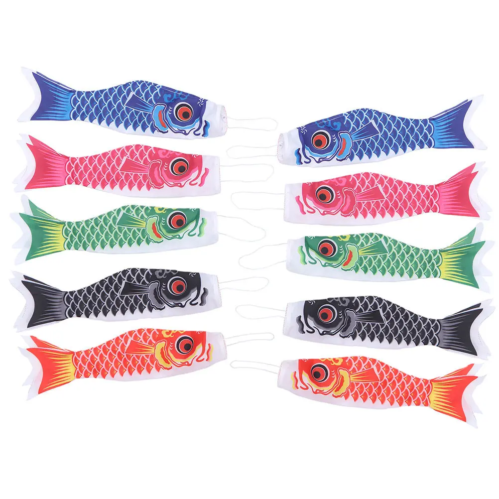 10Pcs Carp Windsock Japanese Koinobori Outdoor Hanging Yard Decor Festival Party Carp Streamers Bright Color Weatherproof