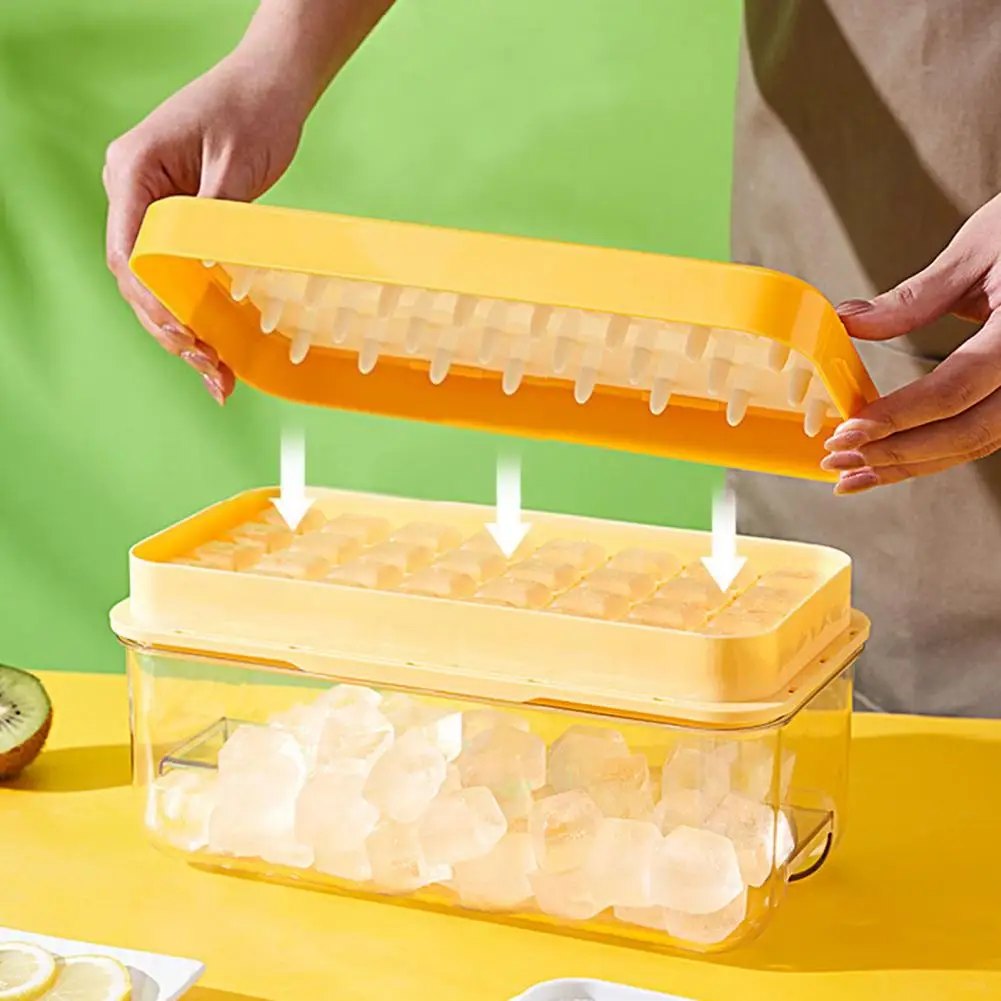 Hassle-free Ice Cube Tray Reusable Ice Cube Mold with Lid Bin Mini Ice Cube Tray with Scoop Whiskey Cocktail Coffee Freezer