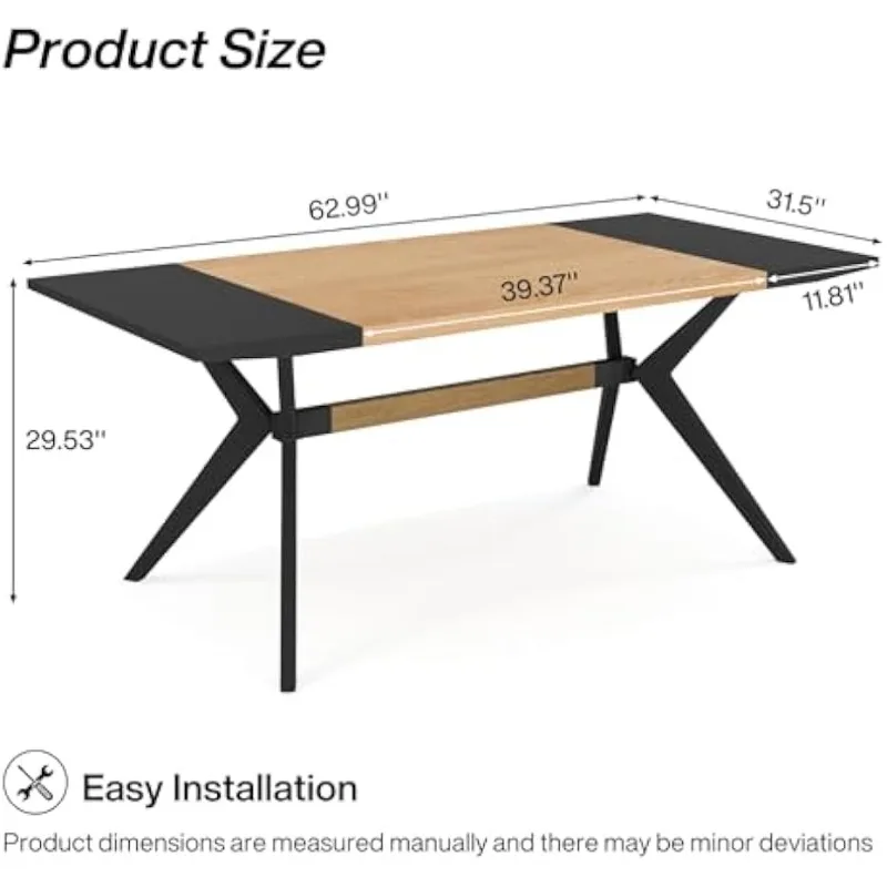 Modern Rectangular Kitchen Table Dinner Table, Large Dining Room Table with X-Shaped Iron Frame and Thickened Board