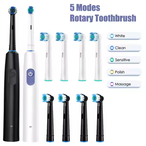 Rechargeable Electric Toothbrush For Adults 5 Modes Rotary Tooth Brush 8PCS Replacement Soft Brush Heads Timing Sonic Toothbrush