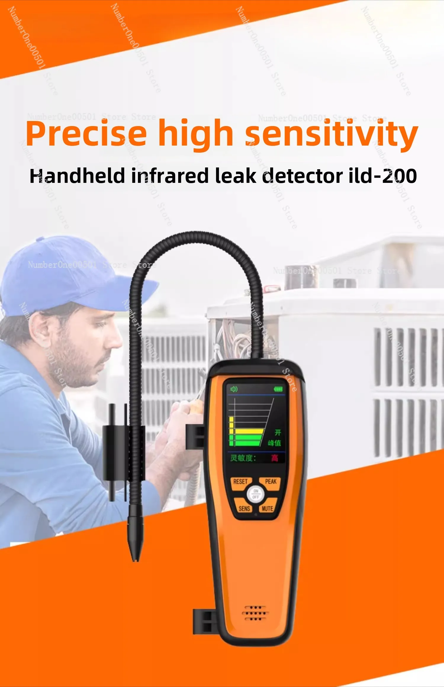 Sensitive Portable Rechargeable Refrigerant Gas Leak Detector Elitech ILD-200