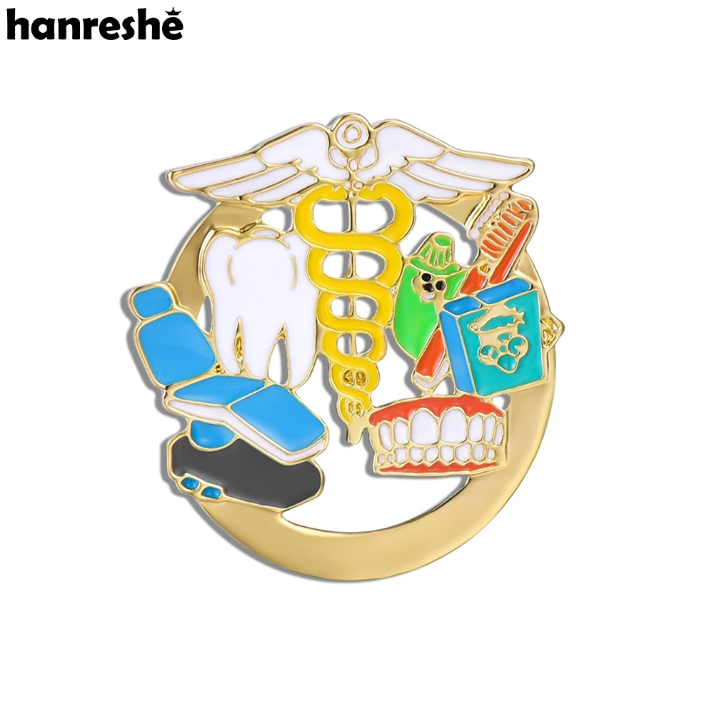 Hanreshe New Dental Tooth Pin Medical Caduceus Enamel Brooch Badge Dentist Lapel Pin Jewelry Gifts for Doctor Nurse