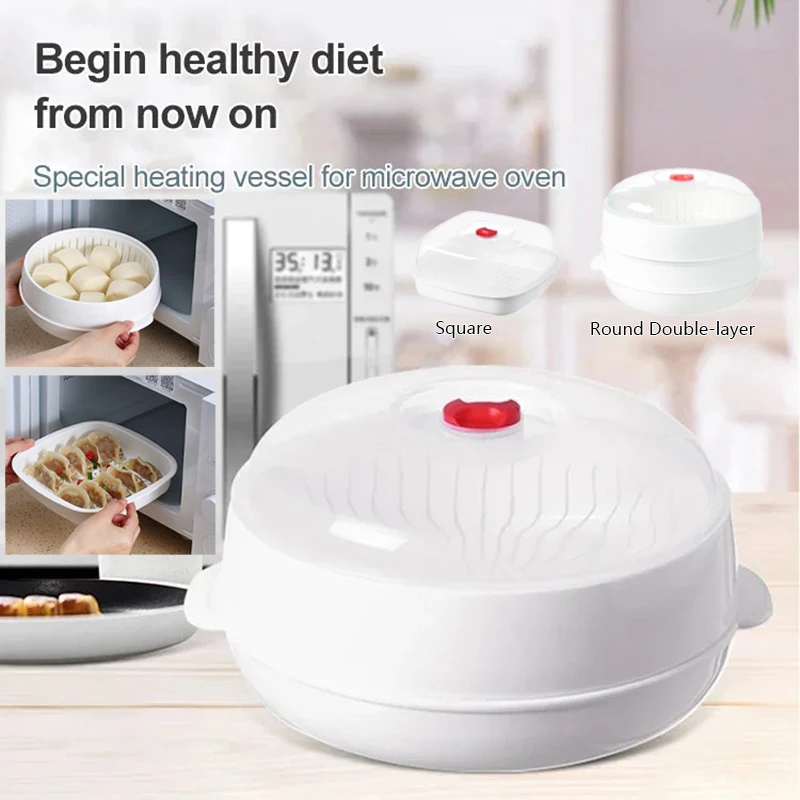 

Microwave Oven Steamer Single/Double Layer Heating Steamer Box Multi-function Steamer Box Steamed Bun Food-grade Dish Containers