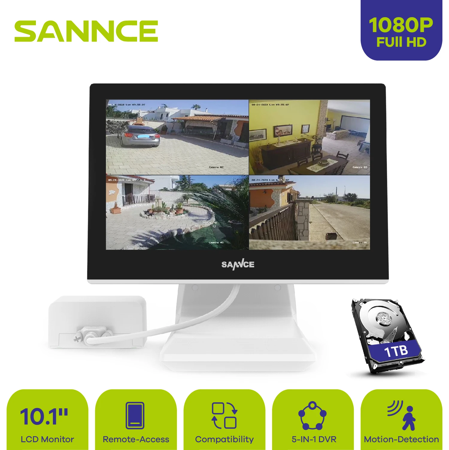 SANNCE 10.1 inch LCD DVR 4CH 5MP 5-in-1 CCTV Video Surveillance System Home Alarm Information ONVIF Supported Remote Monitor