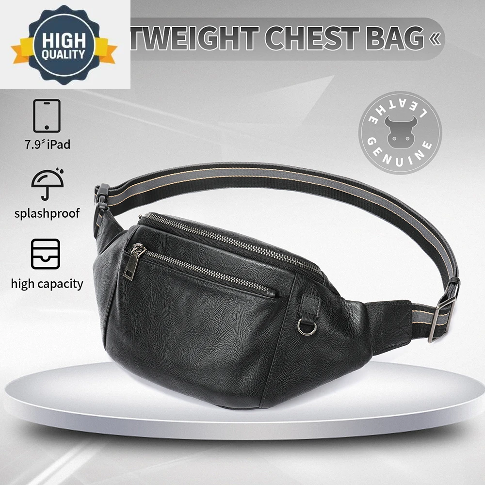 

Pack Fanny Men Hip Pouch Single Shoulder Bags Male Chest Sling Casual Genuine Leather Waist Belt Bum New