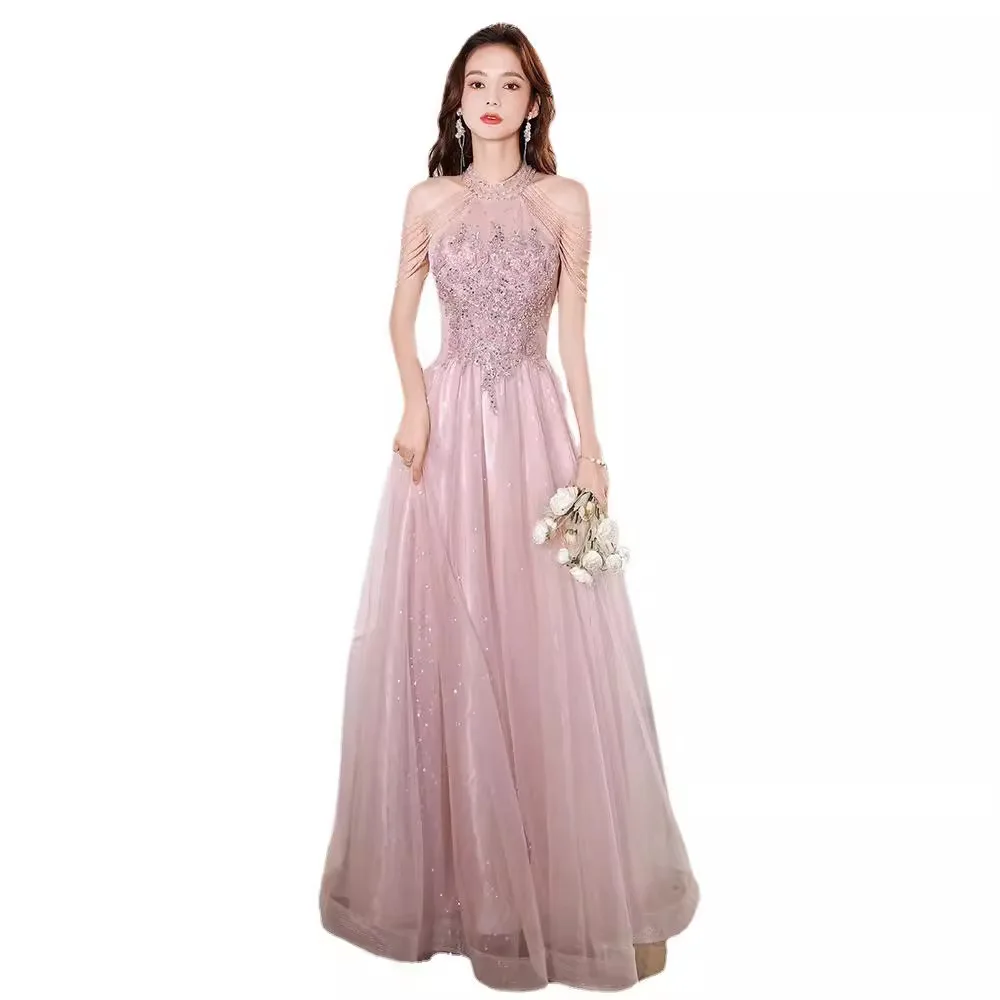 Dusty Pink Evening Gown: Celebrity Style Light Luxury Party Dress for Wedding Banquet, Birthday & Holiday Hostess