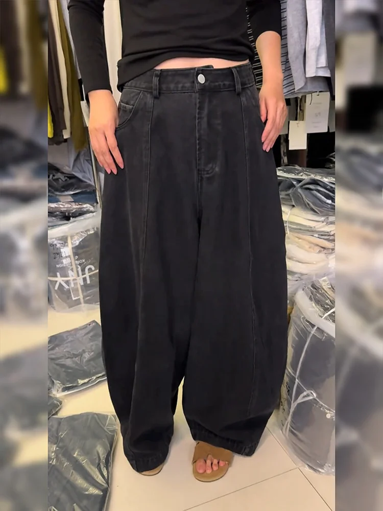 

Американские джинсы свободного кроя в стиле High Street для женщин: сексуальные, ретро, черные, с эффектом потертости, длинные, в пол, с разрезами, нейтральный стиль