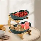 2-Tier GreenCountertop Fruit Basket Holder Ceramic Decorative Bowl Storage Stand