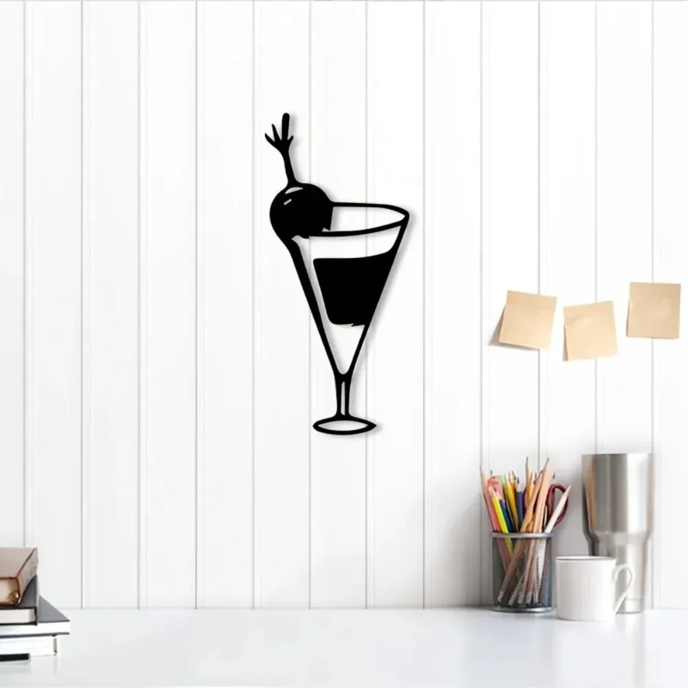 KINBOM Arte de pared de metal 2D con diseño de Martini, decoración para patio y bar al aire libre, resistente a la intemperie, color oliva