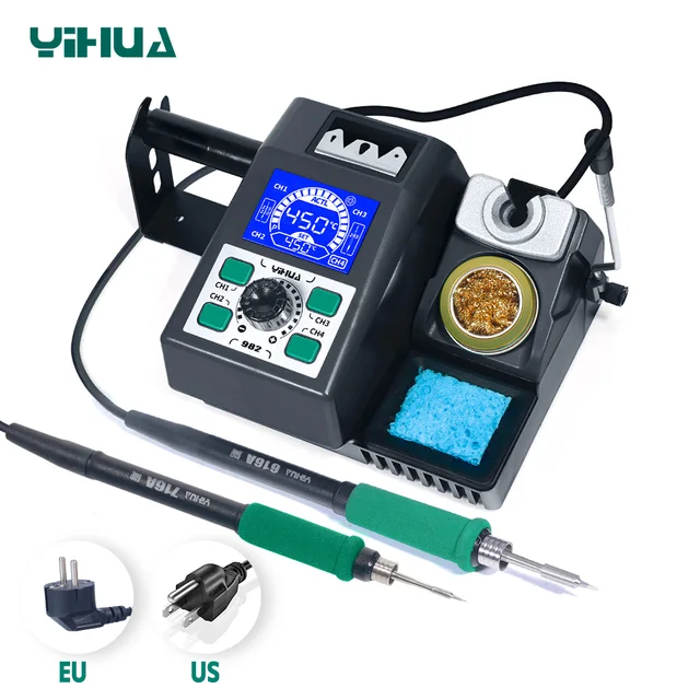 YIHUA 982 podwójny uchwyt lutownicy C245 C210 elektroniczna stacja lutownicza do spawania spłacana stacja lutownicza do ogrzewania