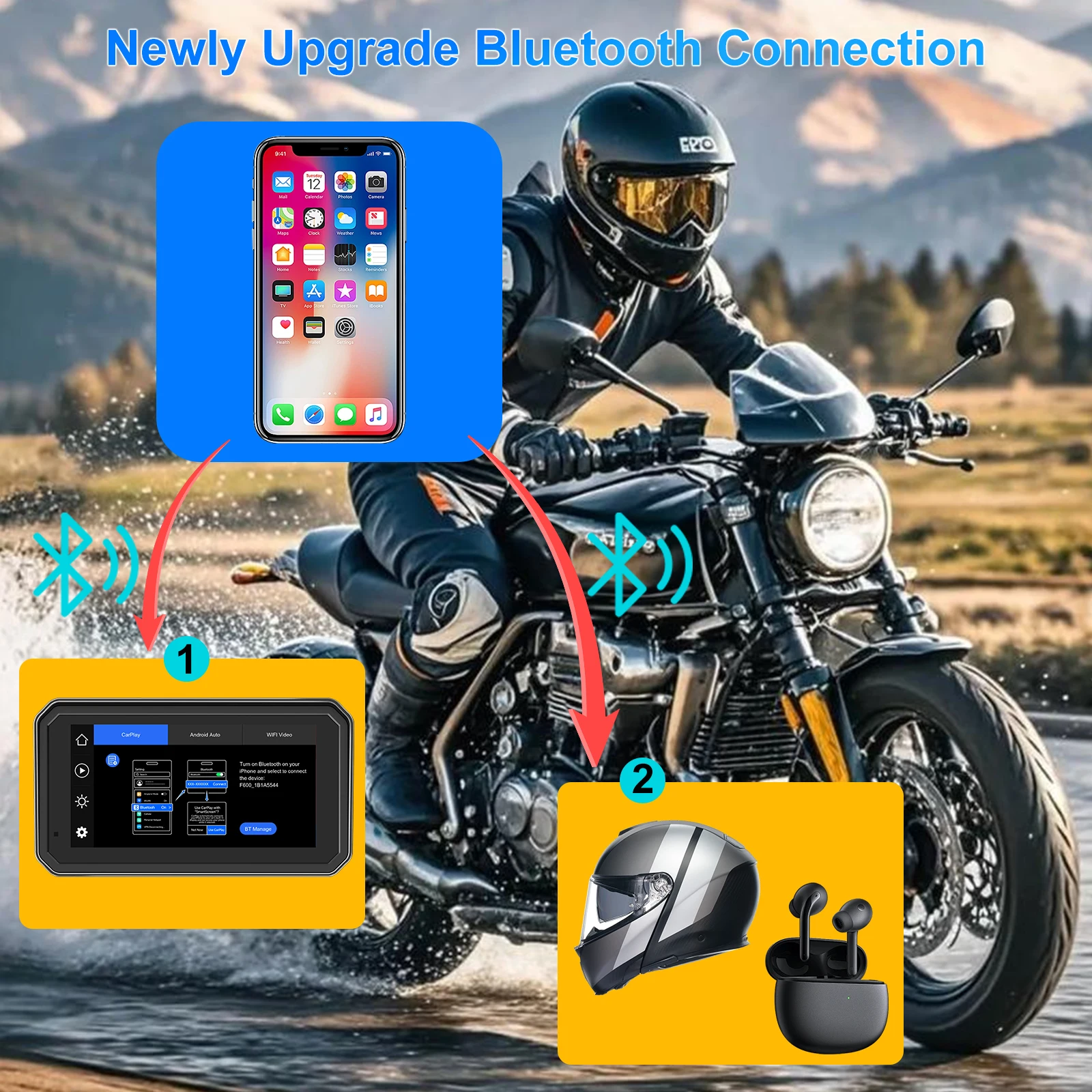 Reproductor Multimedia inalámbrico CarPlay Android Auto de 6 pulgadas para motocicleta grabadora de navegación GPS IP67 pantalla impermeable Bluetooth 5,0